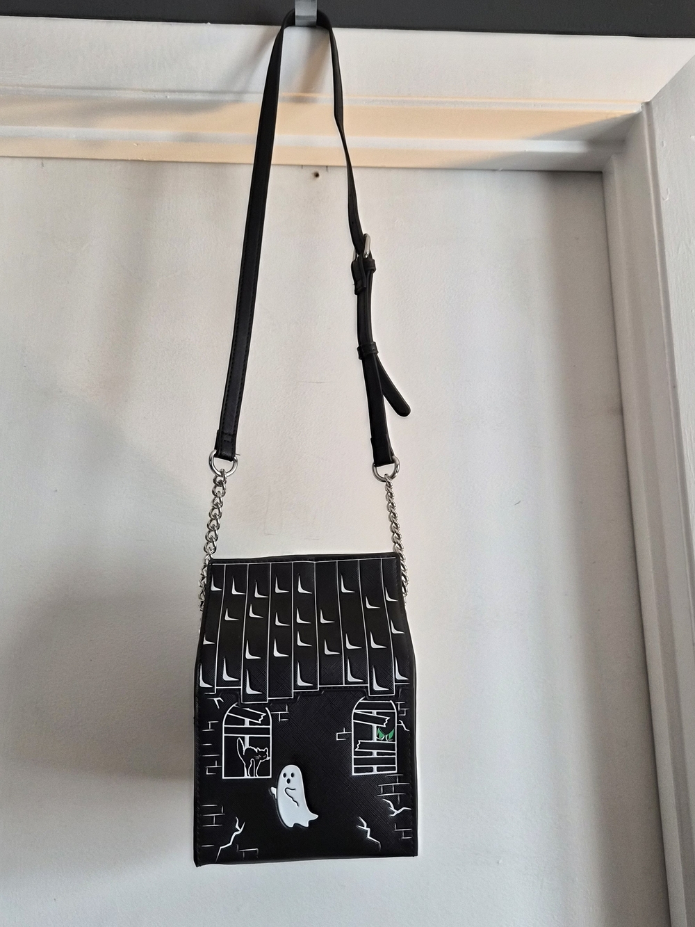 Black Ghost House Crossbody Purse with Chain Strap